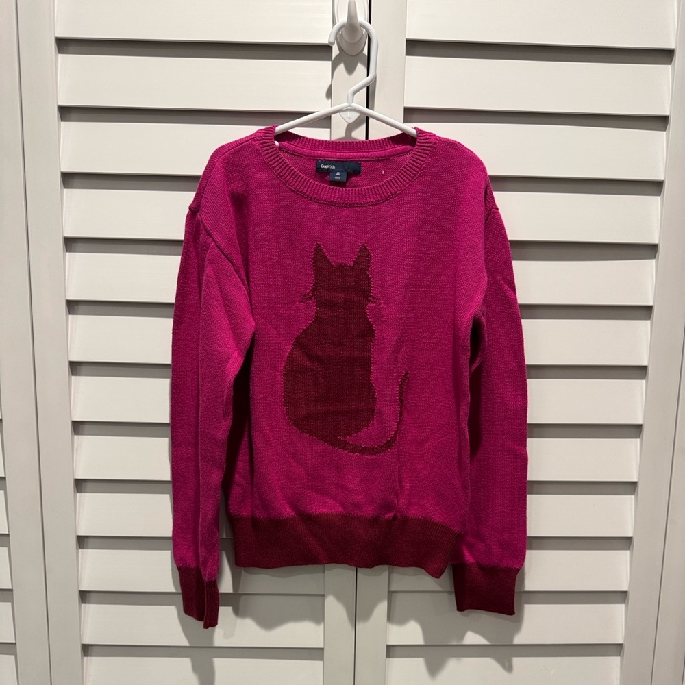 GAP Girl Fuchsia Metallic Cat Sweater